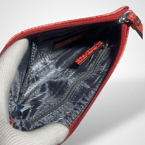 Simply Vera Wang Zip Top Wristlet Faux Croc Evening Clutch Handbag Pouch Coral - Picture 7 of 11